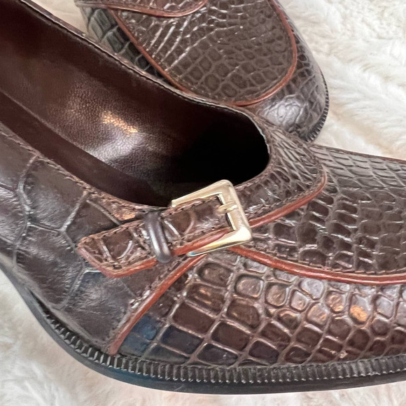 Franco sarto. Size 6 medium loafer pumps. Leather alligator print #10. - Picture 4 of 11